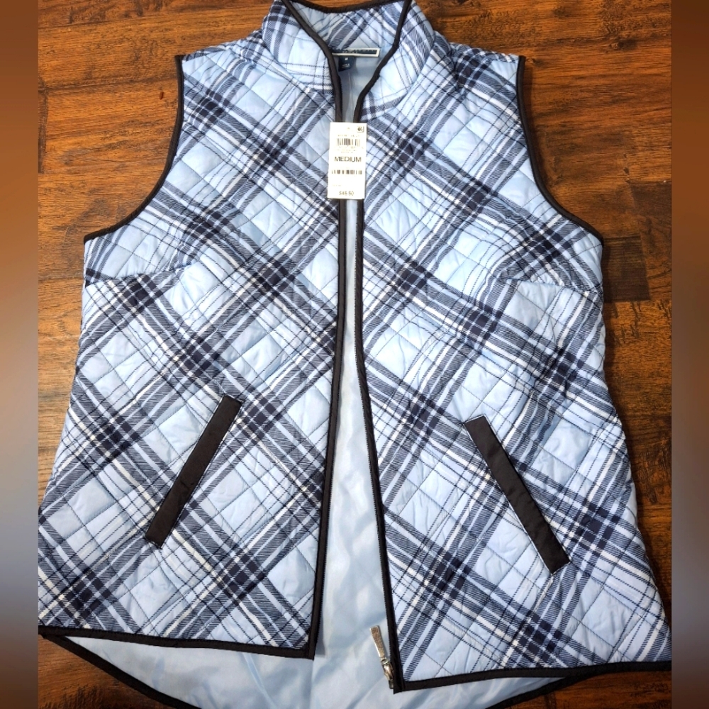 BNWT KAREN SCOTT PLAID ZIPPER SPORT VEST